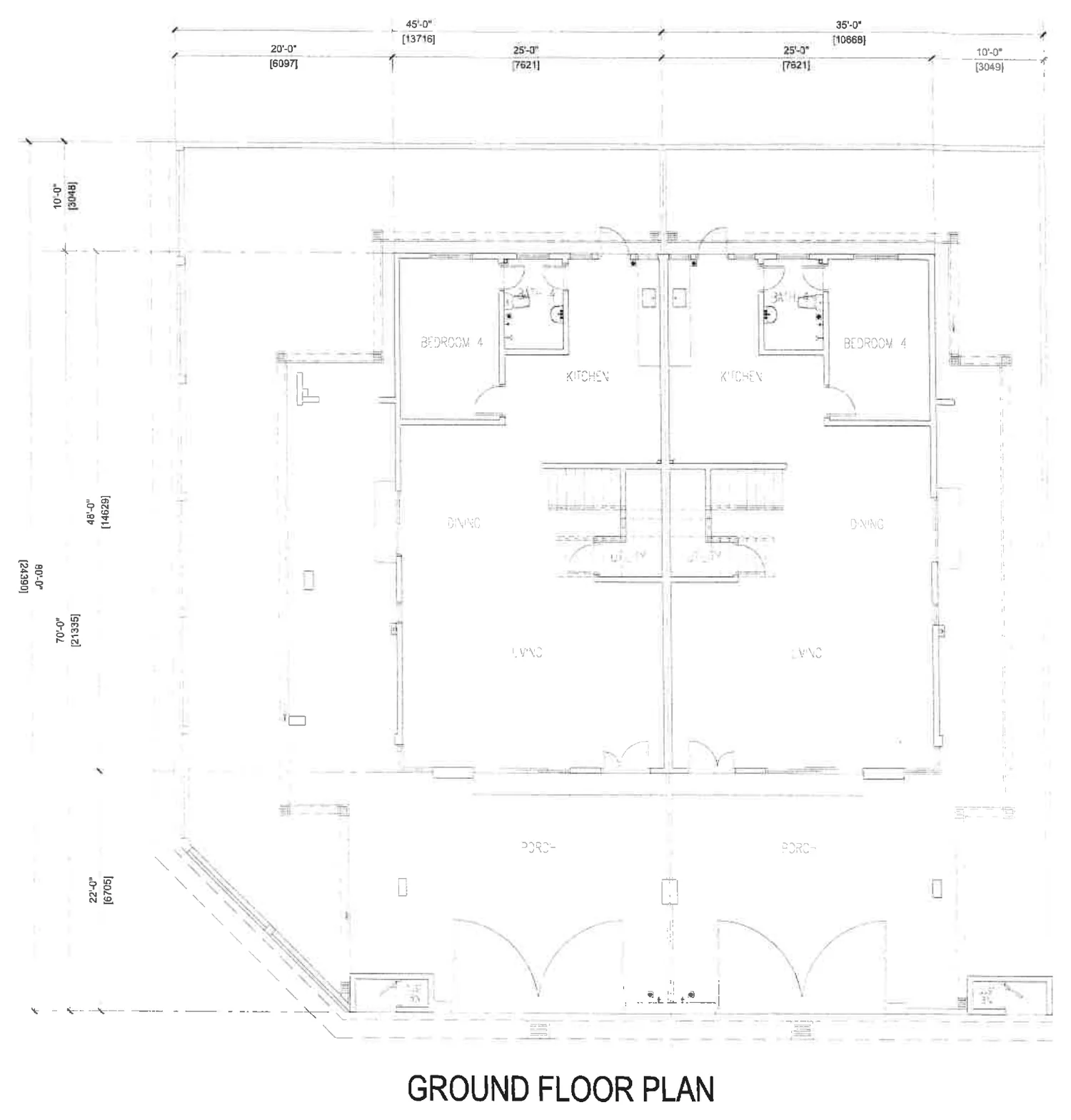 Ampang Cove double storey semi-D ground floor plan: porch, living, dining, kitchen, utility and bedroom 4 with bath 4