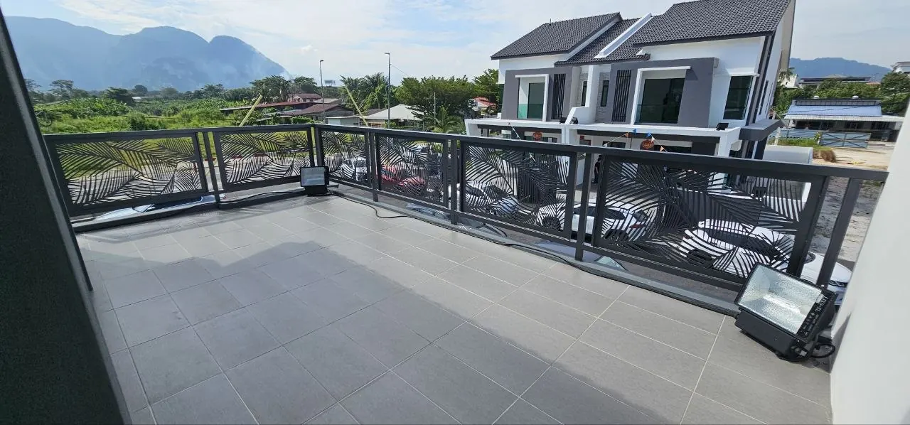Open balcony of the Ampang Cove terrace unit looking over the neighbourhood