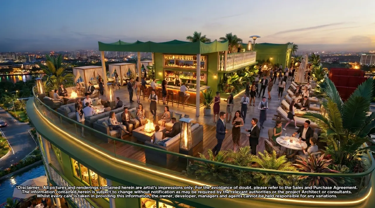 Urban FORResSSTss commercial hub artist impression: alfresco rooftop dining