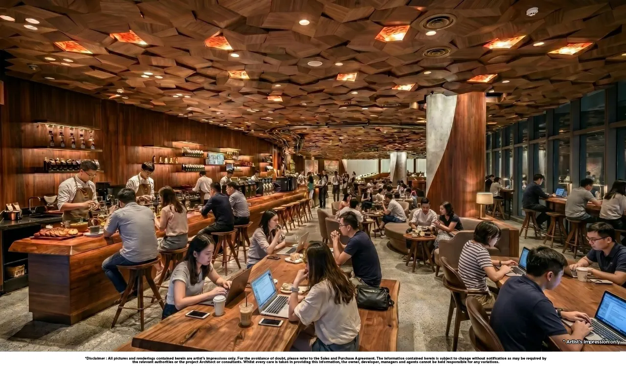 Urban FORResSSTss commercial hub artist impression: a gathering place for coffee lovers